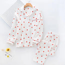 Spring New Ladies Pajamas Set Heart Printed Crepe Cotton Double-layer Gauze Turn-down Collar Long-sleeve Trousers Household Wear