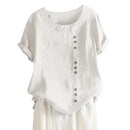 Vintage Cotton Linen Blouse 2022 Summer Boho Loose Tunic Tops Women Casual O Neck Short Sleeve Work Shirts Button Female Blusas