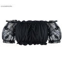 Charmian Sexy Summer Black Off Shoulder Crop Top Victorian Gothic Lolita Floral Lace Short Top White Women Short Sleeve Clothes