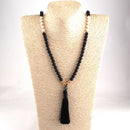 Free Shipping Fashion Black Lava Stones Bohemian Tribal Jewelry Long Black Tassel Necklace For Women