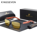 KINGSEVEN 设计师手工女士太阳镜男士偏光天然布宾加木+铝时尚太阳镜方框UV400