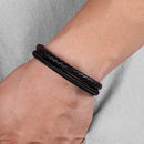 TYO Stainless Steel Wire Cable Magnetic Clasp Double Layered Bracelet Braided Genuine Leather Chain Bracelet Mens Women Jewelry