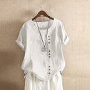 Vintage Cotton Linen Blouse 2022 Summer Boho Loose Tunic Tops Women Casual O Neck Short Sleeve Work Shirts Button Female Blusas