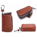 CONTACT'S Classic New Double Zip Men's Genuine Cow Leather Car Key Holder Multifunction Housekeeper  High Class Motor Key Case