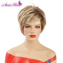 Amir Synthetic Pixie Cut Wigs Short Blonde Wig with Bangs for Women Brown Replacement Wig Straight Hair Wigs