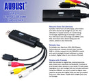 August VGB100 External USB2.0 Video Capture Card Transfer VHS Home Videos to PC/Capture Xbox 360/S-Video/Composite In