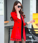 Women's Coat Spring 2022 Streetwear Trench Overcoat Turn-down Collar Slim Fit Double Breasted Lace Long Female Jacket Clothes