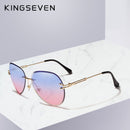 KINGSEVEN DESIGN Women Rimless Pilot Sunglasses Blue Gradient Lens UV400 Protection