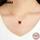 WOSTU Authentic 925 Sterling Silver Angel&Demon Red CZ Pendant Necklaces For Girl Women Luxury Fashion Jewelry Party Gift CQN285