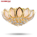 Lotus Flower Modern Ceiling Light With Glass Lampshade Gold Ceiling Lamp for Living Room Bedroom lamparas de techo abajur