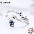 BAMOER Real 925 Sterling Silver Sparkling Blue Moon Star Clear CZ Finger Rings for Women Wedding Engagement Jewelry anel SCR437