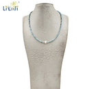 LiiJi Unique  Blue Larimar 2mm/3-4mm Freshwater Pearl 925 Sterling Silver Choker Necklace