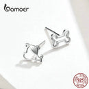 bamoer Dog and Bone Stud Earrings  for Girl Sterling Silver 925 Cat Ear Studs Jewelry Bijoux Anti-allergy Jewelry SCE649
