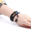 CSJA Natural Gem Stone Black Onyx 108 Rosary Mala Beads Men Wrapped Handwork Bracelets 7 Chakra Tibetan Buddhist Meditation F007
