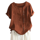 Vintage Cotton Linen Blouse 2022 Summer Boho Loose Tunic Tops Women Casual O Neck Short Sleeve Work Shirts Button Female Blusas