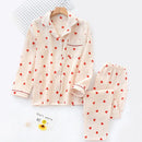 Spring New Ladies Pajamas Set Heart Printed Crepe Cotton Double-layer Gauze Turn-down Collar Long-sleeve Trousers Household Wear