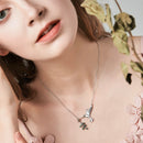 BISAER 925 Sterling Silver Hummingbird Pendant Necklace Green Leaf Adjustable Chain 14K Gold Plated For Women Fine Jewelry ECN21