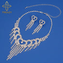 TREAZY Luxury Silver Color Crystal Choker Necklace Earrings Jewelry Set for Women Heart Tassels Bridal Wedding Jewelry Sets