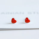 925 silver Needle Earrings+necklace for Women Jewelry Sets Cute Tiny Red Glaze Heart Stud Earrings For Girls Kids Lady Gift