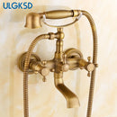 ULGKSD 复古青铜浴缸淋浴水龙头带黄铜喷头壁挂式冷热水混合龙头，用于浴室淋浴
