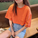 GCAROL 夏季T恤女糖果色超大男友风上衣完美基础款T恤无衬里套头衫 2XL