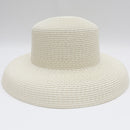HT2303 2023 New Summer Sun Hats Ladies Solid Plain Elegant Wide Brim Hat Female Round Top Panama Floppy Straw Beach Hat Women