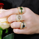 CWWZircons Monaco Luxury 585 Gold Color Green CZ Promise Ring for Women Wedding Engagement Dubai Punk Bridal Finger Rings R148