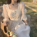 2022春季蕾丝甜美优雅连衣裙 女士晚会派对连衣裙 韩式可爱短袖连衣裙 女式方领