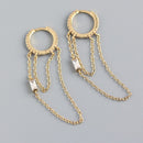 ANDYWEN 925 Sterling Silver Long Chain Hoops Line Crystal CZ Loops Circle Double Chain Round Piercing Women Luxury Jewelry