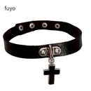 Punk Black Bell Lock PU Leather Necklaces for Women Cosplay Rock Geometry Rivet Collar Choker Necklaces Festival Jewelry