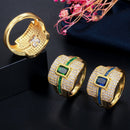 CWWZircons Monaco Luxury 585 Gold Color Green CZ Promise Ring for Women Wedding Engagement Dubai Punk Bridal Finger Rings R148