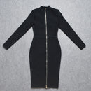 WillBeNice Vintage Office Lady Fuchsia Bandage Dress Fashion Women Long Sleeve Dress Bodycon Zipper Slim Elastic Luxury Dresses