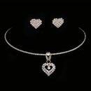TREAZY Luxury Silver Color Crystal Choker Necklace Earrings Jewelry Set for Women Heart Tassels Bridal Wedding Jewelry Sets