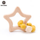 Let's Make Wooden Rattle Teether Baby Toys Engraved Wood Beads Hexagon Teether Silicone Beads 12Mm Tiny Rod Baby Crib Rattle