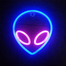 霓虹灯外星人脸形壁挂灯，适用于家庭儿童房，飞碟夜灯，圣诞派对节日艺术装饰