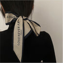 Luna&Dolphin Women Narrow Long Scarf 100x6cm Chic French Gentle Elegant Chiffon Silk Tie Letter Print Bag Ribbon Headband Choker