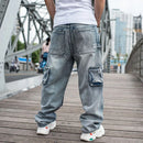 Jeans For Men Men's Plus size Skateboard Pants Straight-leg Motorcycle Jeans Men's Loose Blue jeans with Big pocket Jeans