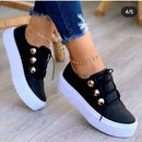 女式白色鞋子2022时尚圆头厚底鞋43码休闲系带平底女鞋乐福鞋Zapatos Mujer