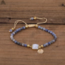 Natural Stone Water Drop Beads Bracelets Handmade 4mm Black Labradorite Stone Beads Knot Braided Bracelet Women Boho Jewelry