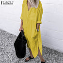 ZANZEA 2023 Retro Printed Shirt Dress Women's SundressAutumn  Casual Long Sleeve Midi Vestidos Female Button Robe