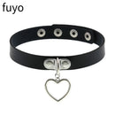 Punk Black Bell Lock PU Leather Necklaces for Women Cosplay Rock Geometry Rivet Collar Choker Necklaces Festival Jewelry