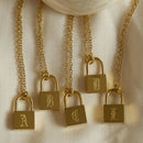E.B.belle Stainless Steel O-Chain Old English Gold Plated Personalised Lock Necklace Women's Birthday Gift Letter Necklace