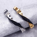 Kalen Men's Stainless Steel Leather Zircon Fashion Bracelet Twisted Surface Shape Accessories