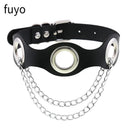 Punk Black Bell Lock PU Leather Necklaces for Women Cosplay Rock Geometry Rivet Collar Choker Necklaces Festival Jewelry