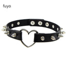 Punk Black Bell Lock PU Leather Necklaces for Women Cosplay Rock Geometry Rivet Collar Choker Necklaces Festival Jewelry