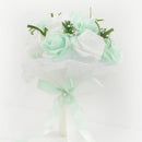 YO CHO Bridal Wedding Bouquet Bridesmaid Artificial PE Rose Flower Fake Pearl Pink Bouquet Wedding Supplies Festival Decorations