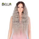 BELLA 蕾丝假发 合成深波浪卷假发 金色假发 粉色 30 英寸假发 适用于黑人女性 Cosplay
