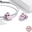 bamoer Genuine  925 Silver Pink car Fashion Charm for Original Bracelet  Women Jewelry Making DIY Bracelet  Accessory SCC1738