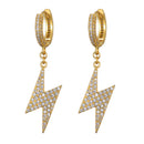 Hip Hop 1Pair Iced Zircon Lighting Earring Gold   Color Micro Paved AAA+ Bling CZ Stone Earrings For Men Jewelry