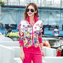 Women's Casual Sports Suits 2022 Spring Print Jacket+Lenght Pants Two Sets Lady Sportswear Suit Tracksuits Set 2PCS 6XL W03